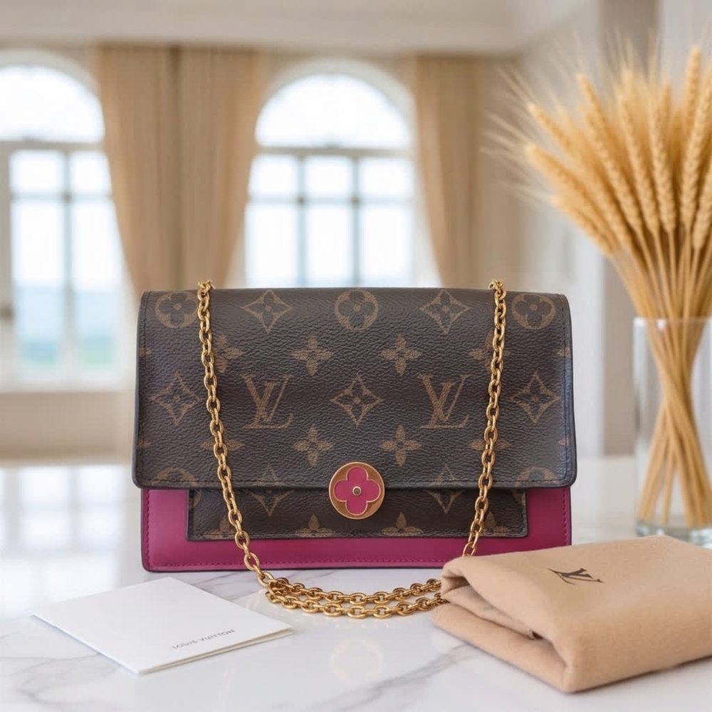 ✅ Louis Vuitton Flore Chain WOC Monogram Fuchsia Crossbody Bag